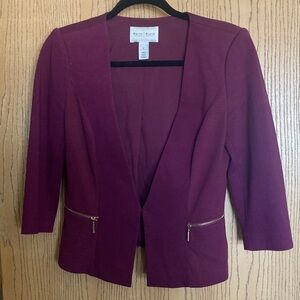 White House Black Market Maroon Blazer with Gold Zippers
